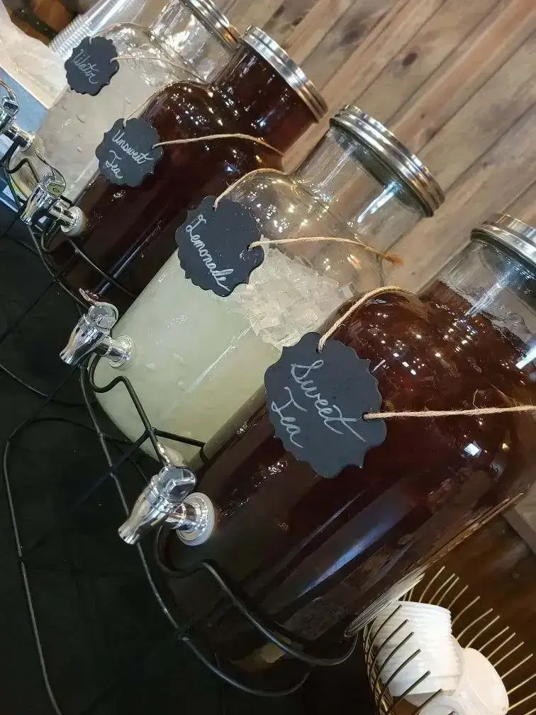 Beverage dispensers arranged for a catered event